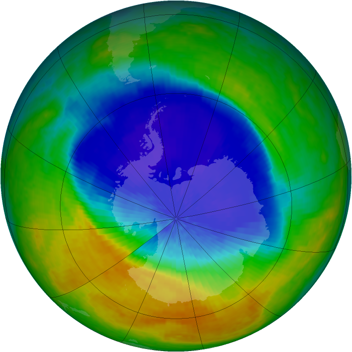 Antarctic ozone map for 11 October 2004